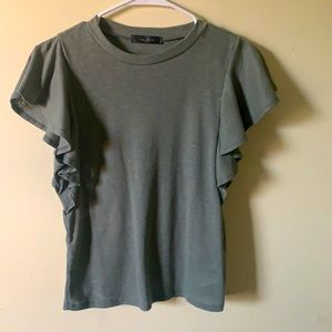 Olive green ruffled sleeves top.